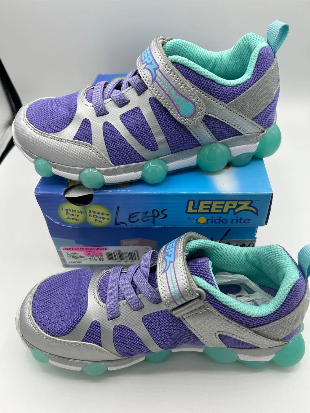 Stride Rite Leepz Light-Up Kids Sneakers in Purple & Teal 1.5wide width